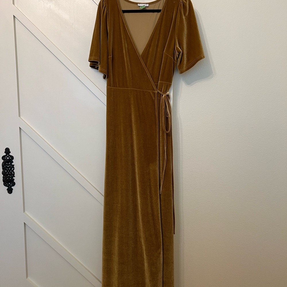 Baltic Born Gold Flutter Sleeve Maxi Dress